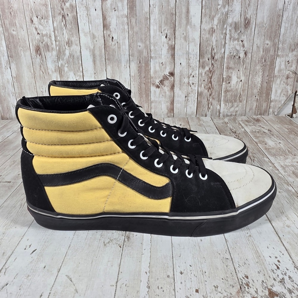 Vans Sk8-Hi Mens 13 Yellow Black White High Top Suede Skate Shoes 721454